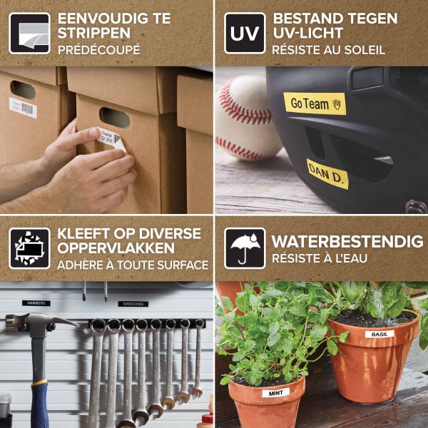 DYMO originele D1 labels | Witte Tekst op Zwart Label | 12 mm x 7 m | zelfklevende etiketten voor de LabelManager labelprinter (S0720610)