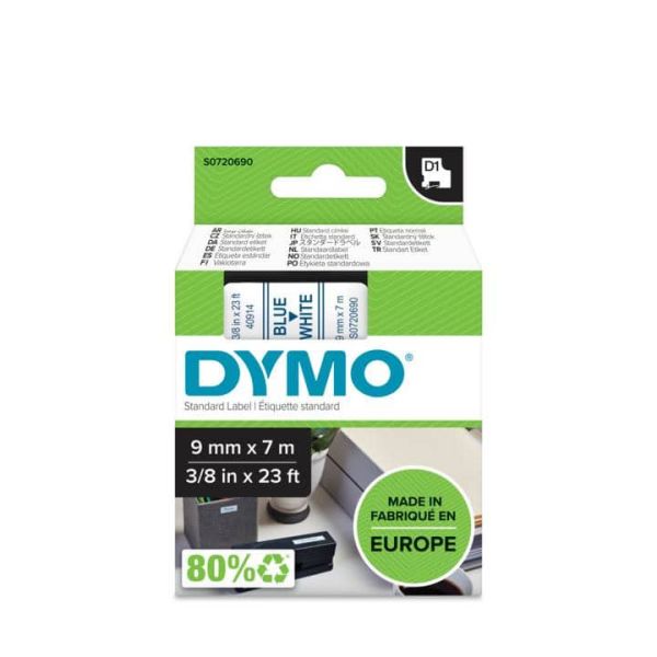 DYMO D1 -Standard Labels - Blue on White - 9mm x 7m (S0720690)