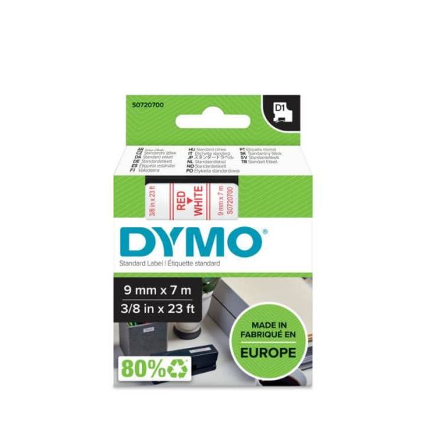 DYMO D1 -Standard Labels - Red on White - 9mm x 7m (S0720700)