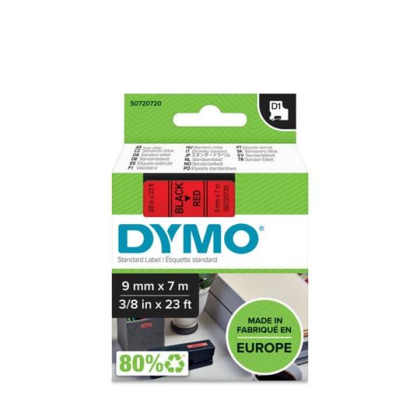 DYMO D1 -Standard Labels - Black on Red - 9mm x 7m (S0720720)