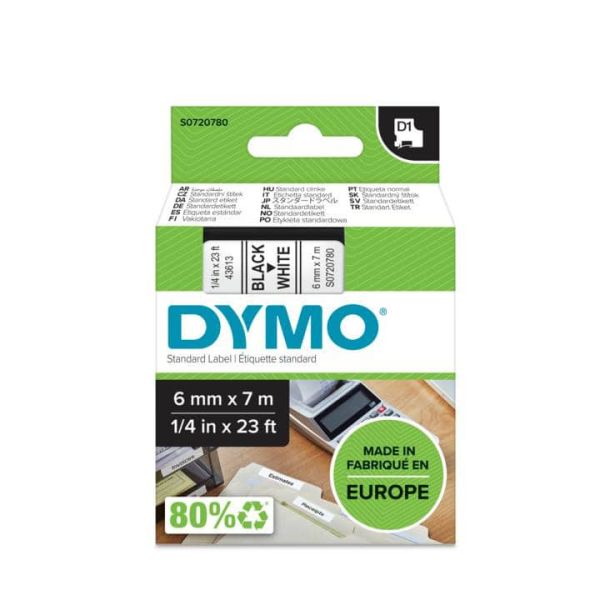 DYMO D1 -Standard Labels - Black on White - 6mm x 7m (S0720780)