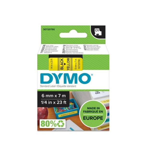 DYMO D1 -Standard Labels - Black on Yellow - 6mm x 7m (S0720790)