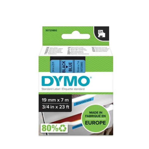 DYMO D1 -Standard Labels - Black on Blue - 19mm x 7m (S0720860)