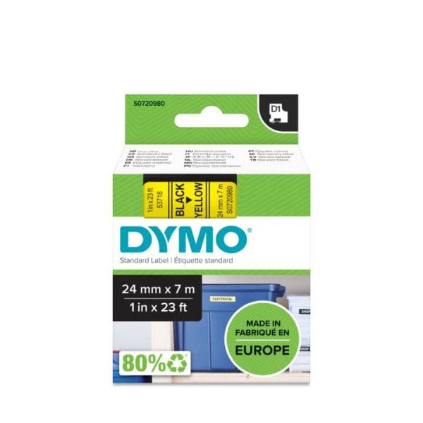 DYMO D1 -Standard Labels - Black on Yellow - 24mm x 7m (S0720980)