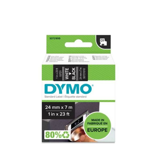 DYMO D1 -Standard Labels - White on Black - 24mm x 7m (S0721010)