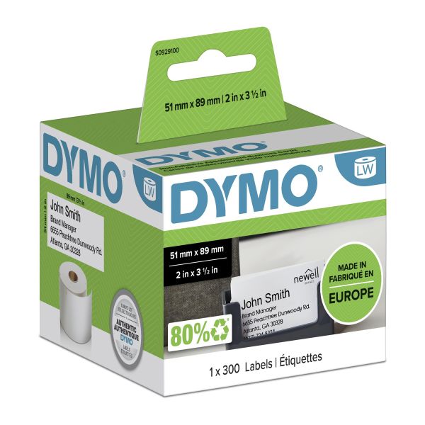 DYMO originele LabelWriter Afspraak-/naambadgekaartjes (niet-zelfklevend) | 51 mm x 89 mm | 300 etiketten | Geschikt voor de LabelWriter labelprinters | Gemaakt in Europa (S0929100)