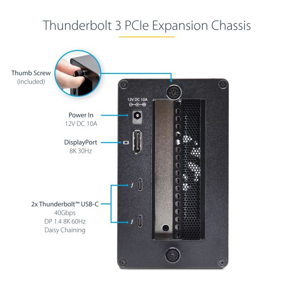 StarTech.com Thunderbolt 3 PCIe Box, Externe Behuizing met Twee PCI Express Slots, PCIe Expansion Chassis voor Laptops/Desktops/All-In-Ones, 8K/4K Output Via TB3/DP 1.4 Poorten, Voor Video Capture/Glasvezel/Ethernet Kaarten (2TBT3-PCIE-ENCLOSURE)