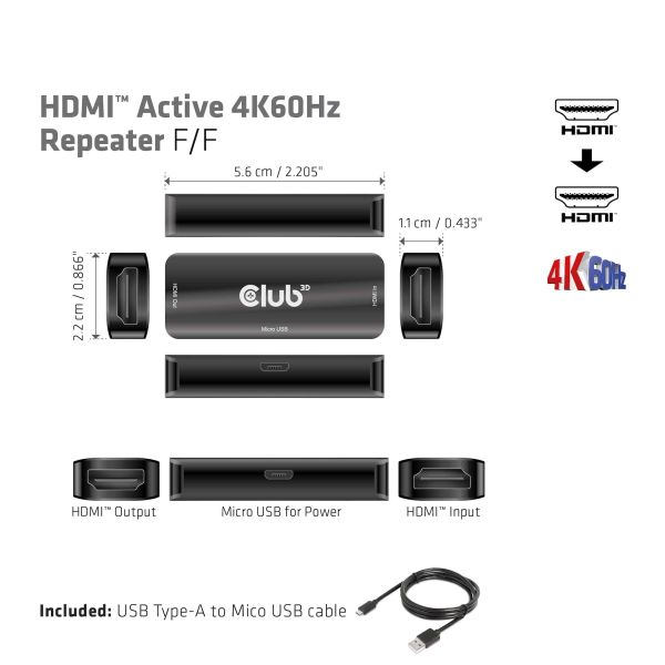 CLUB3D HDMI Active 4K60Hz Repeater F/F (CAC-1307)