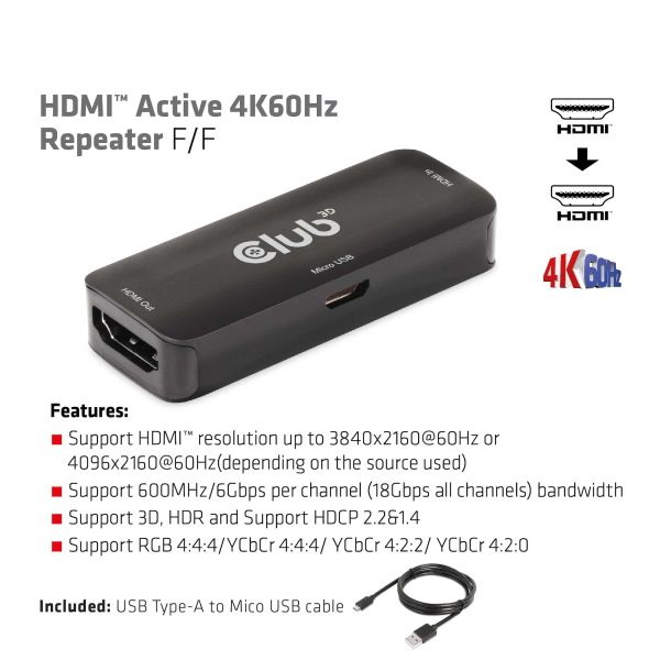 CLUB3D HDMI Active 4K60Hz Repeater F/F (CAC-1307)