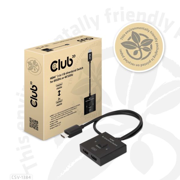 CLUB3D HDMI 2-in-1 Bi-directional Switch for 8K60Hz or 4K120Hz (CSV-1384)