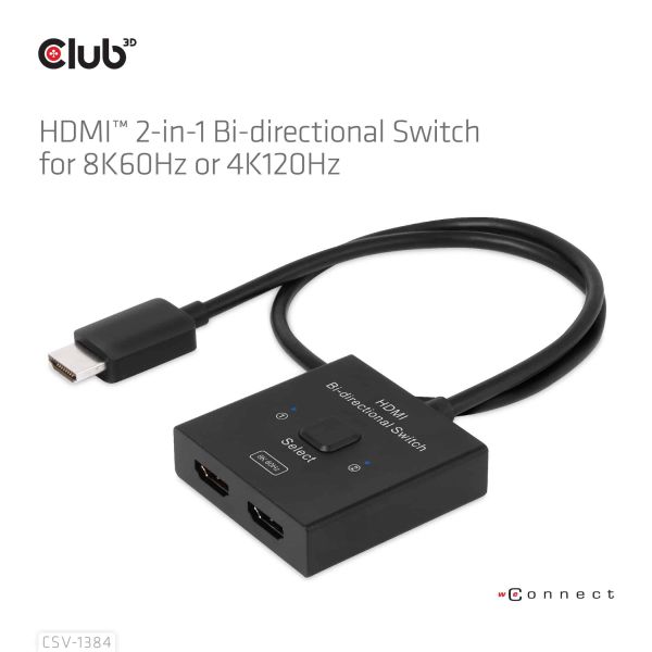 CLUB3D HDMI 2-in-1 Bi-directional Switch for 8K60Hz or 4K120Hz (CSV-1384)