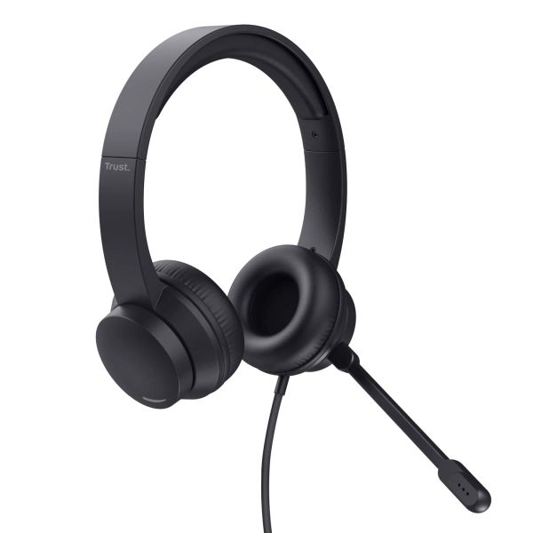 Trust Ayda Headset - 3,5 mm headset voor kantoor en calls – Opklapbare microfoon – Volumeregeling in kabel – Zwart (25087)