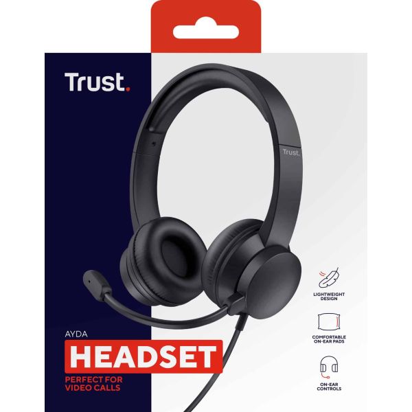 Trust Ayda Headset - 3,5 mm headset voor kantoor en calls – Opklapbare microfoon – Volumeregeling in kabel – Zwart (25087)