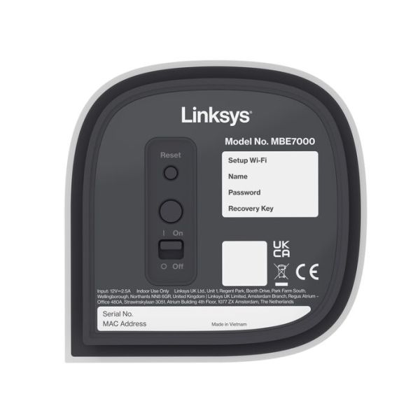 Linksys Velop Pro 7 Tri-band (2.4 GHz / 5 GHz / 60 GHz) Wi-Fi 7 (802.11be) Wit 5 Intern (MBE7001-KE)