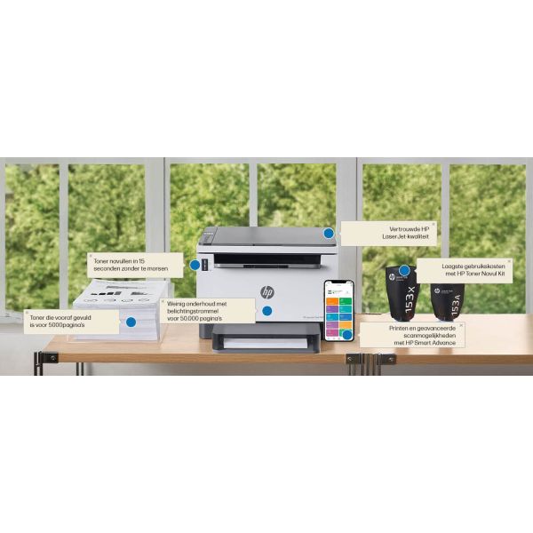 HP LaserJet Tank MFP 1604w printer, Zwart-wit, Printer voor Bedrijf, Printen, kopiëren, scannen, Scannen naar e-mail; Scannen naar pdf (381L0A)