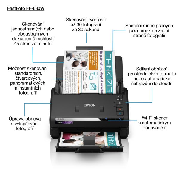 Epson FastFoto FF-680W snelle A4-fotoscanner met automatische invoer en Wi-Fi-connectiviteit (B11B237401)