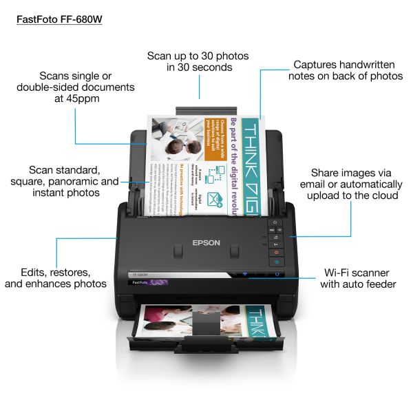 Epson FastFoto FF-680W snelle A4-fotoscanner met automatische invoer en Wi-Fi-connectiviteit (B11B237401)