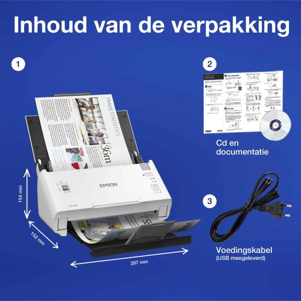 Epson WorkForce DS-410 compacte zakelijke sheet-fed A4-scanner met automatische documentinvoer voor 50 vellen en Document Capture Pro-software (B11B249401)