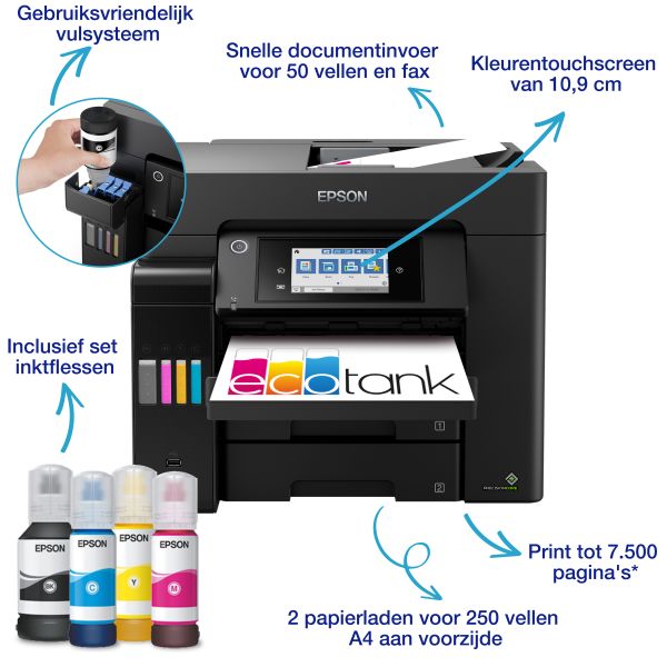 Epson EcoTank ET-5850 A4 multifunctionele Wi-Fi-printer met inkttank en fax (C11CJ29401) Epson EcoTank ET-5850 A4 multifunctionele Wi-Fi-printer met inkttank en fax (C11CJ29401)