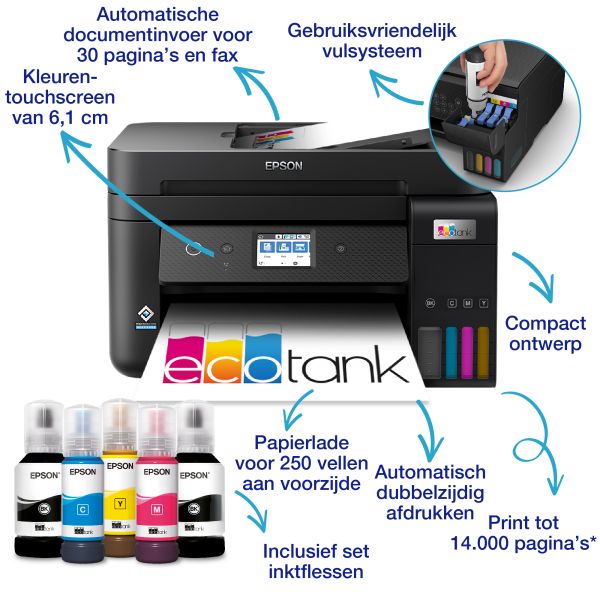 Epson EcoTank ET-4850 A4 multifunctionele Wi-Fi-printer met inkttank, inclusief tot 3 jaar inkt (C11CJ60402)