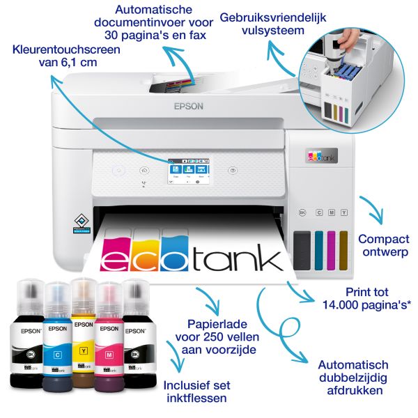 Epson EcoTank ET-4856 A4 multifunctionele Wi-Fi-printer met inkttank, inclusief tot 3 jaar inkt (C11CJ60407)