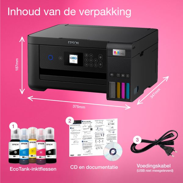 Epson EcoTank ET-2850 A4 multifunctionele Wi-Fi-printer met inkttank, inclusief tot 3 jaar inkt (C11CJ63405)