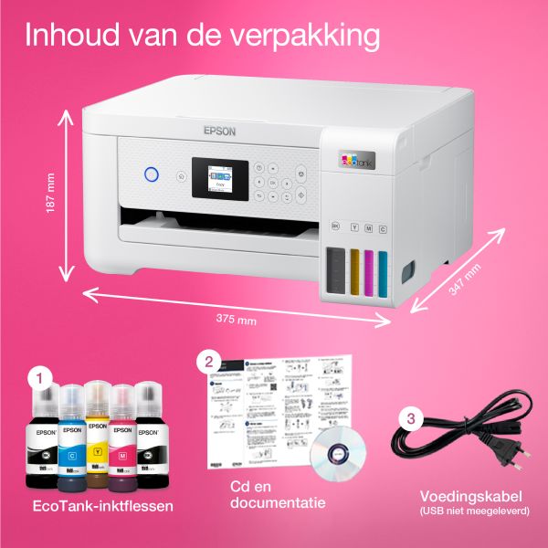 Epson EcoTank ET-2856 A4 multifunctionele Wi-Fi-printer met inkttank, inclusief tot 3 jaar inkt (C11CJ63406)