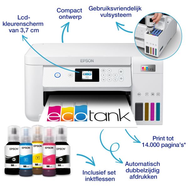 Epson EcoTank ET-2856 A4 multifunctionele Wi-Fi-printer met inkttank, inclusief tot 3 jaar inkt (C11CJ63406)