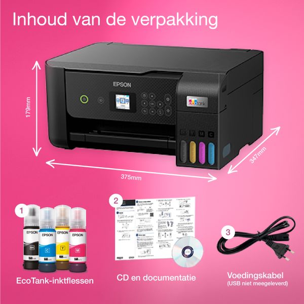 Epson EcoTank ET-2821 A4 multifunctionele Wi-Fi-printer met inkttank, inclusief tot 3 jaar inkt (C11CJ66405) Epson EcoTank ET-2821 A4 multifunctionele Wi-Fi-printer met inkttank, inclusief tot 3 jaar inkt (C11CJ66405)