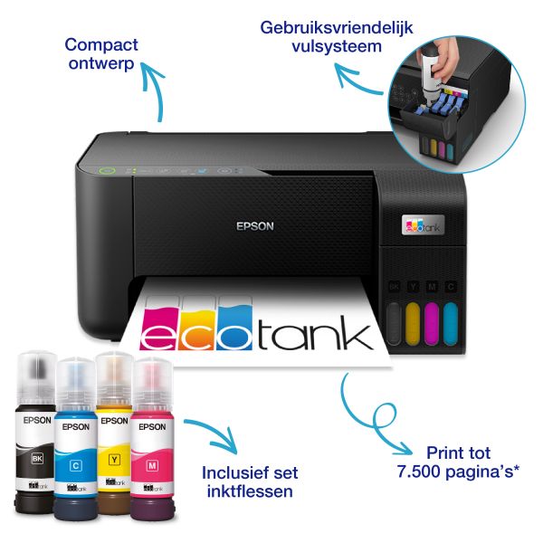Epson EcoTank ET-2815 A4 multifunctionele Wi-Fi-printer met inkttank, inclusief tot 3 jaar inkt (C11CJ67417)