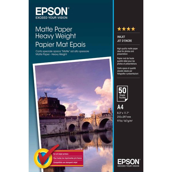Epson Matte Paper Heavy Weight - A4 - 50 Vellen (C13S041256)