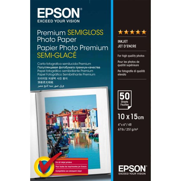 Epson Premium Semi-Gloss Photo Paper - 10x15cm - 50 Vellen (C13S041765)