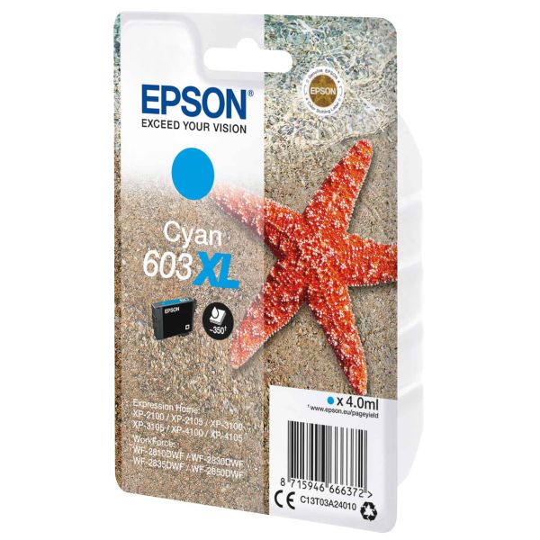 Epson Singlepack Cyan 603XL Ink (C13T03A24010)