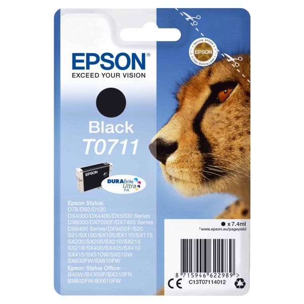 Epson Cheetah Singlepack Black T0711 DURABrite Ultra Ink (C13T07114012) Epson Cheetah Singlepack Black T0711 DURABrite Ultra Ink (C13T07114012)