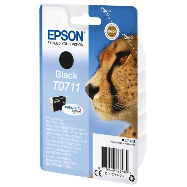 Epson Cheetah Singlepack Black T0711 DURABrite Ultra Ink (C13T07114012)