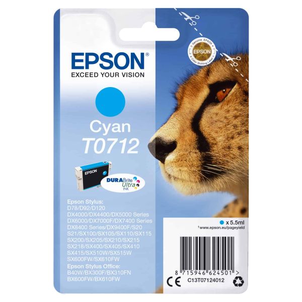 Epson Cheetah Singlepack Cyan T0712 DURABrite Ultra Ink (C13T07124022)