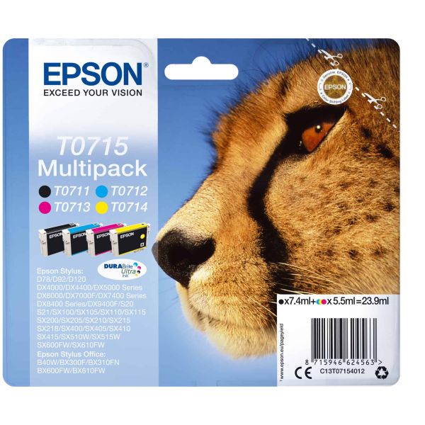 Epson Multipack 4-kleur T0715 DURABrite Ultra Ink (C13T07154022) Epson Multipack 4-kleur T0715 DURABrite Ultra Ink (C13T07154022)