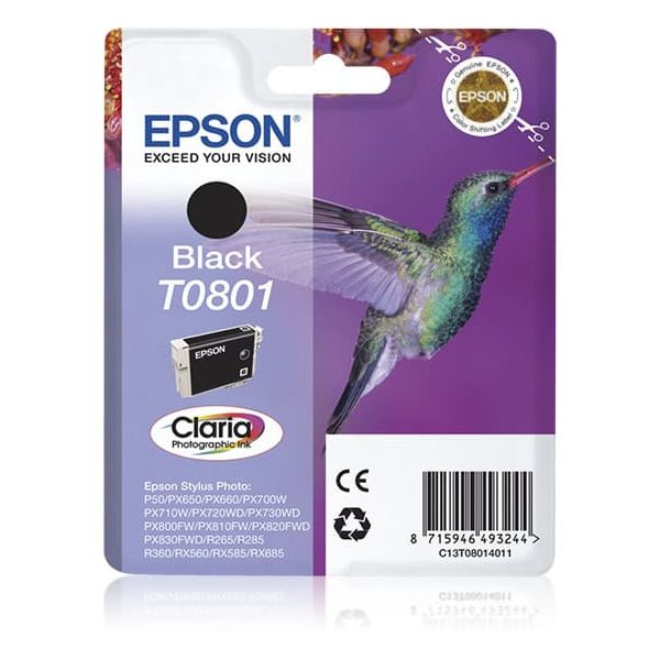 Epson Hummingbird Singlepack Black T0801 Claria Photographic Ink (C13T08014021) Epson Hummingbird Singlepack Black T0801 Claria Photographic Ink (C13T08014021)