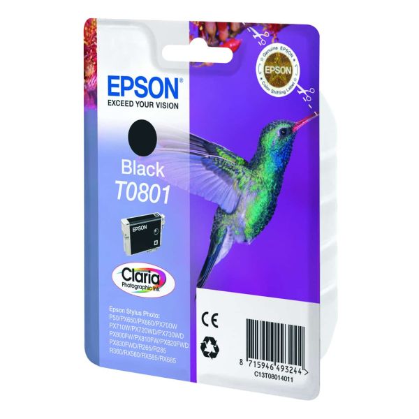 Epson Hummingbird Singlepack Black T0801 Claria Photographic Ink (C13T08014021)