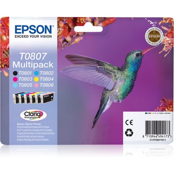 Epson Hummingbird Multipack 6-colours T0807 Claria Photographic Ink (C13T08074021) Epson Hummingbird Multipack 6-colours T0807 Claria Photographic Ink (C13T08074021)