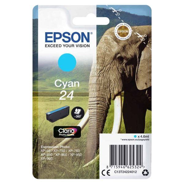 Epson Elephant Singlepack Cyan 24 Claria Photo HD Ink (C13T24224022)