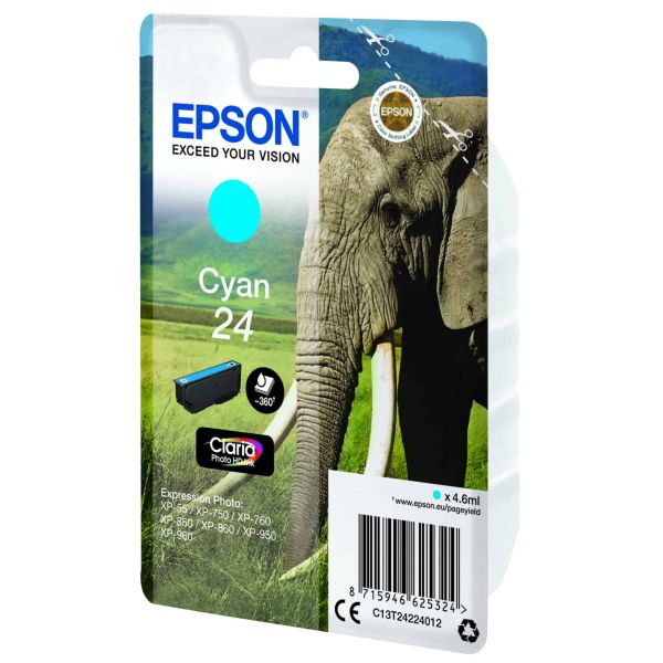 Epson Elephant Singlepack Cyan 24 Claria Photo HD Ink (C13T24224022)