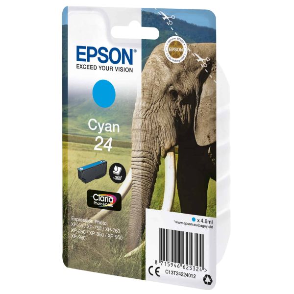 Epson Elephant Singlepack Cyan 24 Claria Photo HD Ink (C13T24224022)