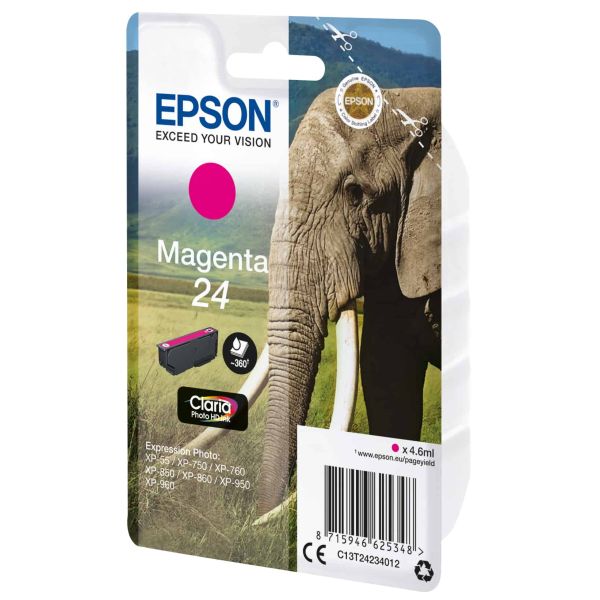 Epson Elephant Singlepack Magenta 24 Claria Photo HD Ink (C13T24234022)