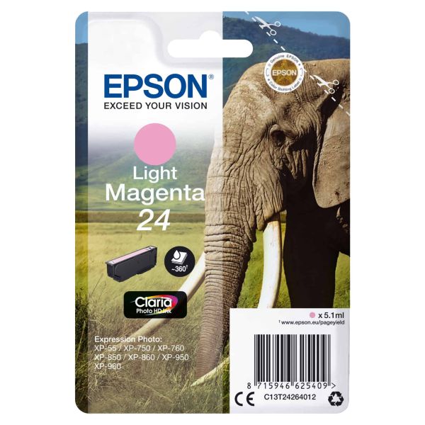 Epson Elephant Singlepack Light Magenta 24 Claria Photo HD Ink (C13T24264012)