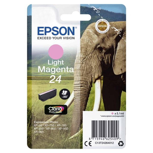Epson Elephant Singlepack Light Magenta 24 Claria Photo HD Ink (C13T24264022)