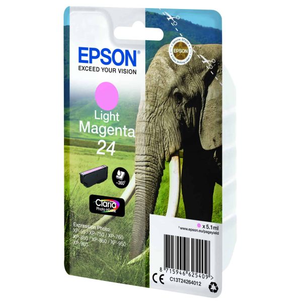 Epson Elephant Singlepack Light Magenta 24 Claria Photo HD Ink (C13T24264022)