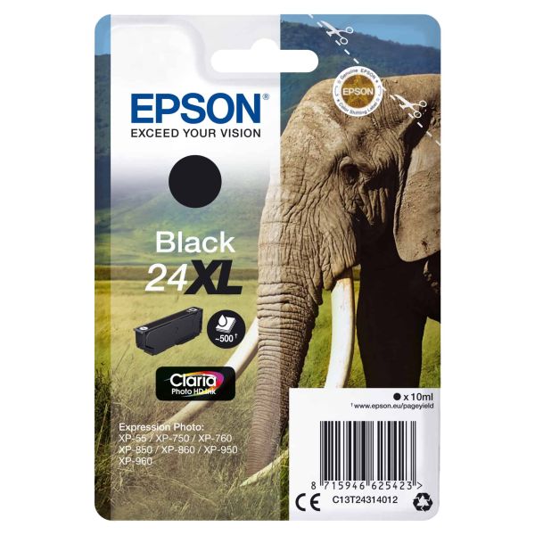 Epson Elephant Singlepack Black 24XL Claria Photo HD Ink (C13T24314012)