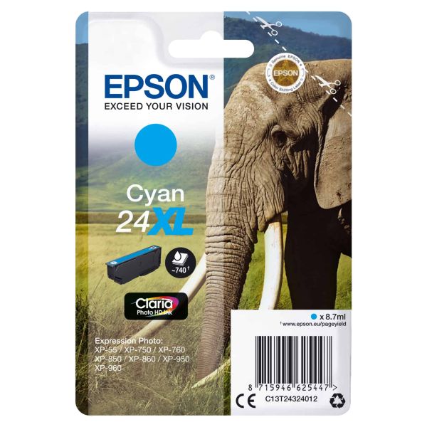 Epson Elephant Singlepack Cyan 24XL Claria Photo HD Ink (C13T24324012)