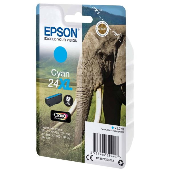Epson Elephant Singlepack Cyan 24XL Claria Photo HD Ink (C13T24324022)